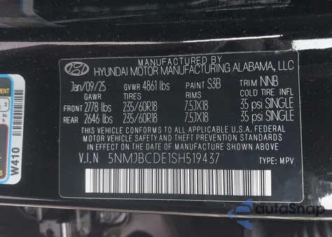 2025 Hyundai Tucson Sel from USA, damaged, VIN 5NMJBCDE1SH519437